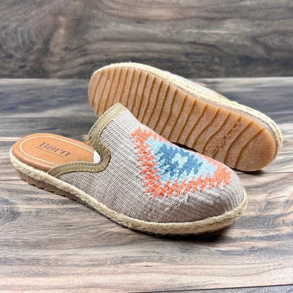 NIB Born Gretta 7M Woven Espadrilles Slip On Clogs Loafers Flats Taupe Fabric - Picture 2 of 11